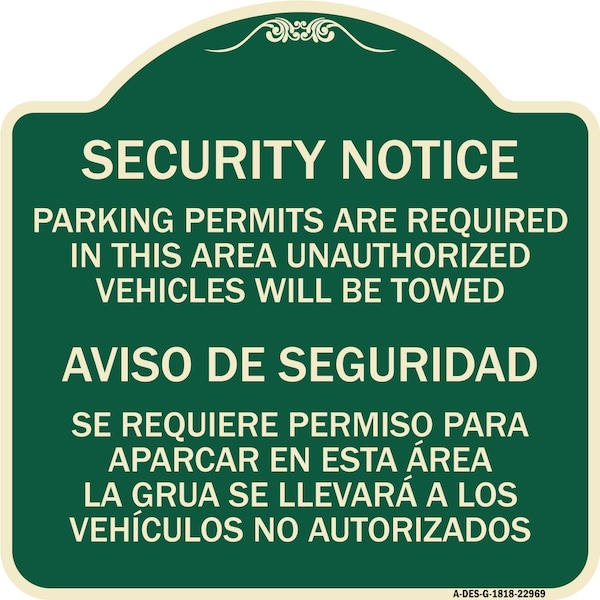 Parking Permits Are Required in This Area Unauthorized Vehicles Will Be Towed Aviso, G-1818-22969
